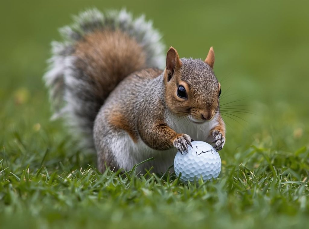 Un écureuil a trouvé une balle de golf