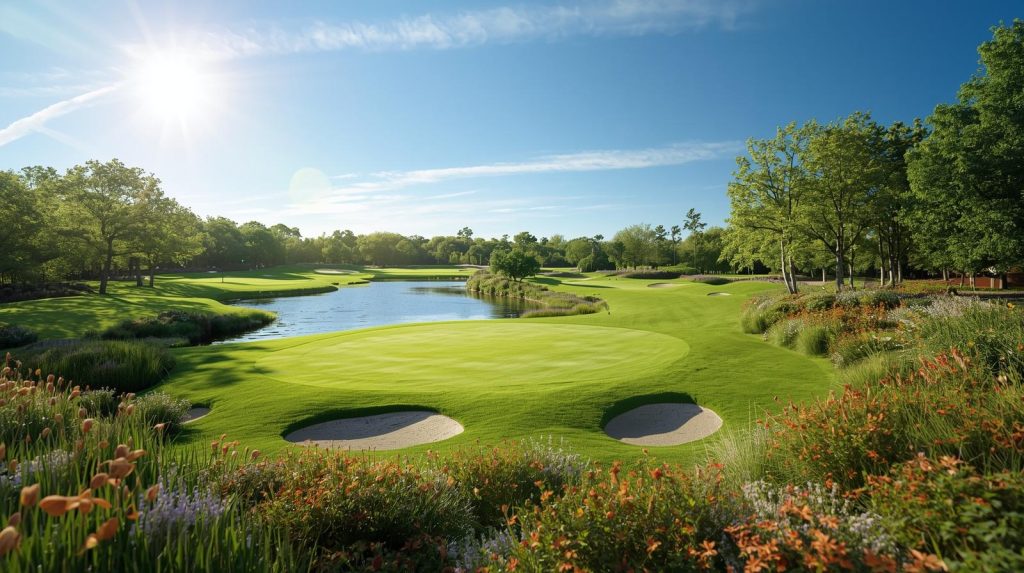 Paysage de golf avec un étang