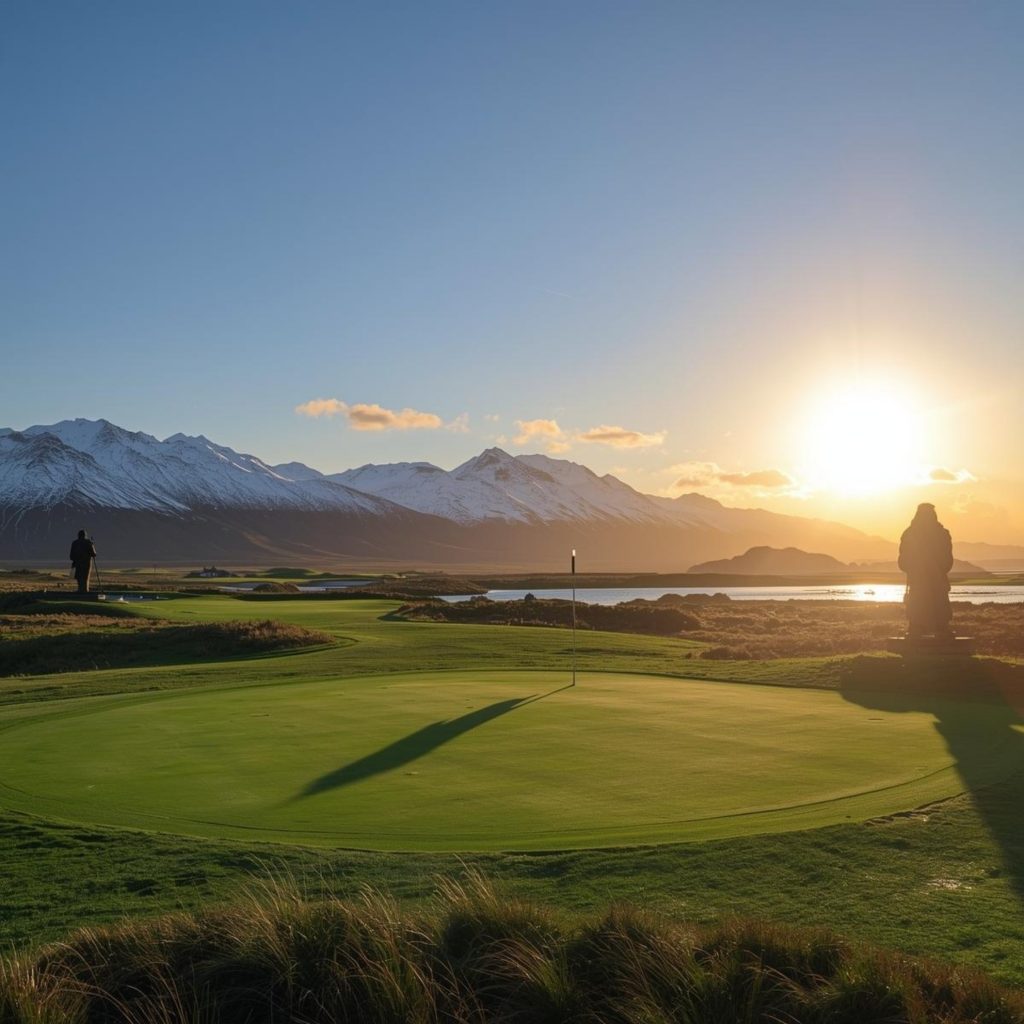 Montagne enneigées et green de golf